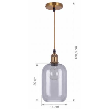 BRILAGI - LED-pendel på kabel RETRO GLASS 1xE27/60W/230V Ø 14 cm guld/røggrå