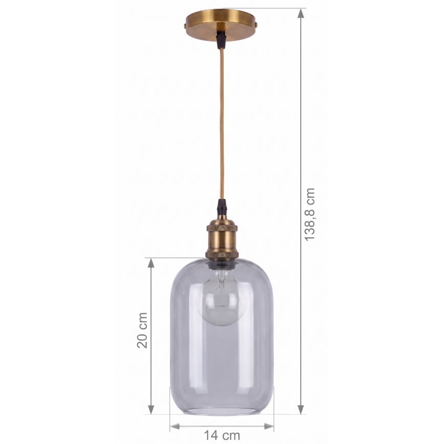 BRILAGI - LED-pendel på kabel RETRO GLASS 1xE27/60W/230V Ø 14 cm guld/røggrå