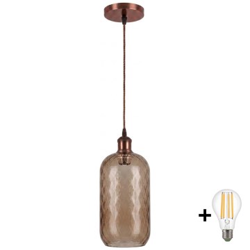 Brilagi - LED-pendel på ledning RETRO GLASS 1xE27/60W/230V Ø 14 cm kobber/røget brun