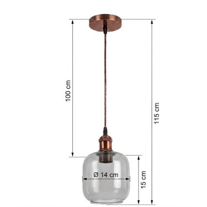 Brilagi - LED-pendel på kabel RETRO GLASS 1xE27/60W/230V Ø 14 cm kobber/røget grå