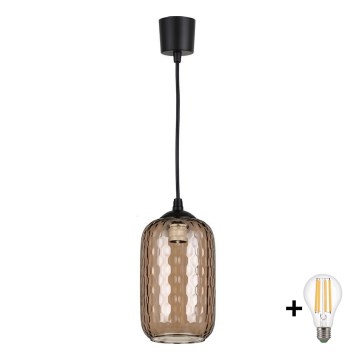 Brilagi - LED-pendel på ledning RETRO GLASS 1xE27/60W/230V Ø 14 cm sort/røgbrun