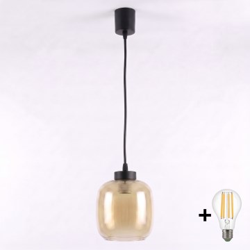 Brilagi - LED-pendel på ledning RETRO GLASS 1xE27/60W/230V Ø 14 cm sort/røget brun