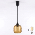 Brilagi - LED-pendel på ledning RETRO GLASS 1xE27/60W/230V Ø 14 cm sort/røget brun