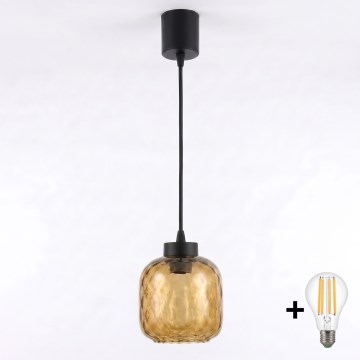 Brilagi - LED-pendel på ledning RETRO GLASS 1xE27/60W/230V Ø 14 cm sort/røget brun