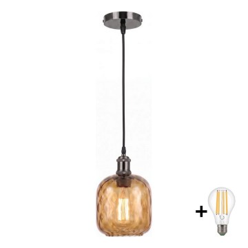 BRILAGI - LED pendel på ledning RETRO GLASS 1xE27/60W/230V Ø 14 cm sort/røget brun