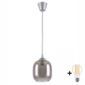 Brilagi - LED-pendel på ledning RETRO GLASS 1xE27/60W/230V Ø 14 cm sølv/røggrå