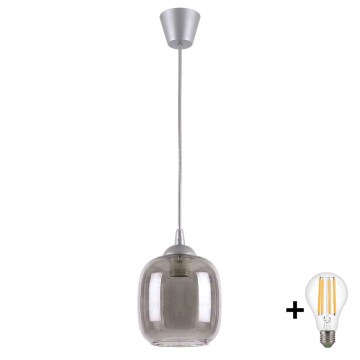 Brilagi - LED-pendel på ledning RETRO GLASS 1xE27/60W/230V Ø 14 cm sølv/røggrå