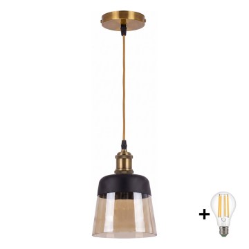 BRILAGI - LED-pendel på ledning RETRO GLASS 1xE27/60W/230V Ø 15,5 cm guld/røget beige