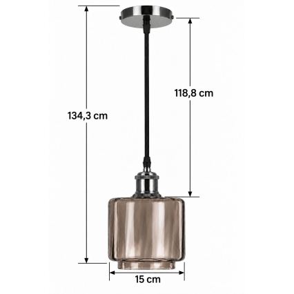 BRILAGI - LED-pendel med kabel RETRO GLASS 1xE27/60W/230V Ø 15 cm sort/røget beige