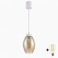 Brilagi - LED-pendel på ledning RETRO GLASS 1xE27/60W/230V Ø 17 cm hvid/røget beige