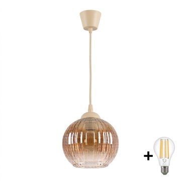 Brilagi - LED-pendel på ledning RETRO GLASS 1xE27/60W/230V Ø 18 cm beige/røget brun