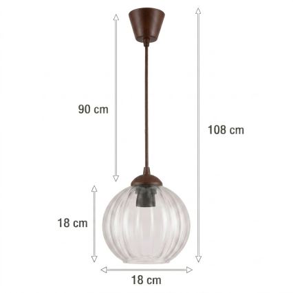 Brilagi - LED-pendel på ledning RETRO GLASS 1xE27/60W/230V Ø 18 cm brun/klar
