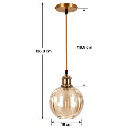 BRILAGI - LED-pendel på kabel RETRO GLASS 1x E27/60W/230V Ø 18 cm guld/røget brun