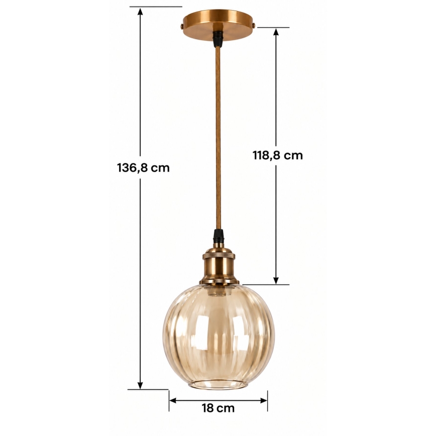 BRILAGI - LED-pendel på kabel RETRO GLASS 1x E27/60W/230V Ø 18 cm guld/røget brun