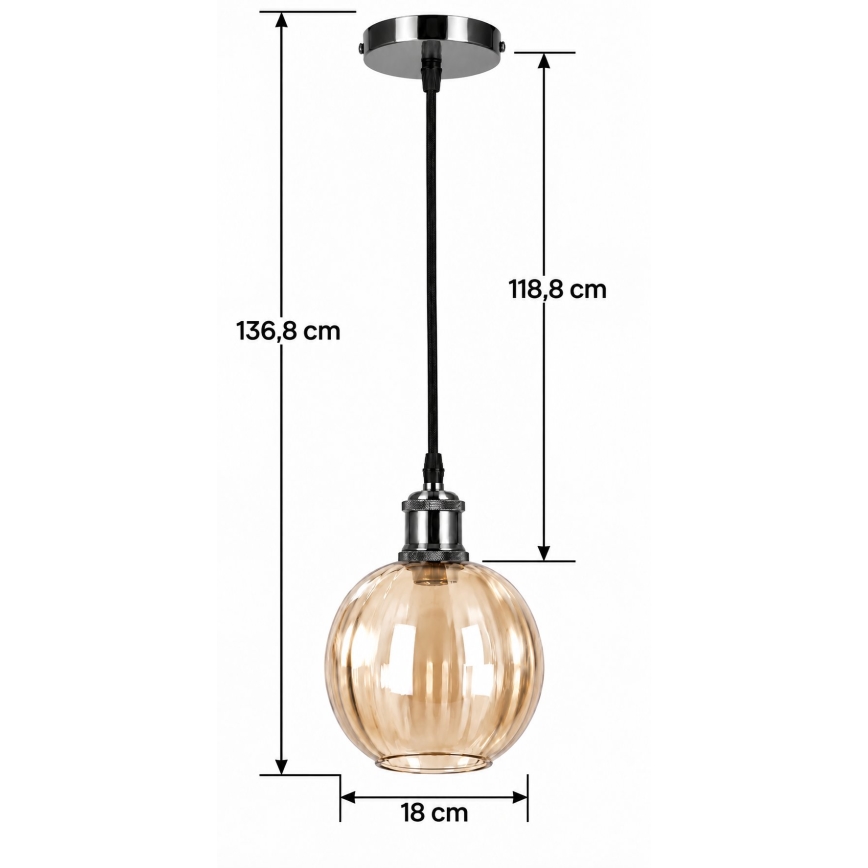 BRILAGI - LED pendel på ledning RETRO GLASS 1xE27/60W/230V Ø 18 cm sort/røgbrun