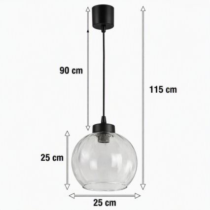 Brilagi - LED-pendel på ledning RETRO GLASS 1xE27/60W/230V Ø 25 cm sort/klar