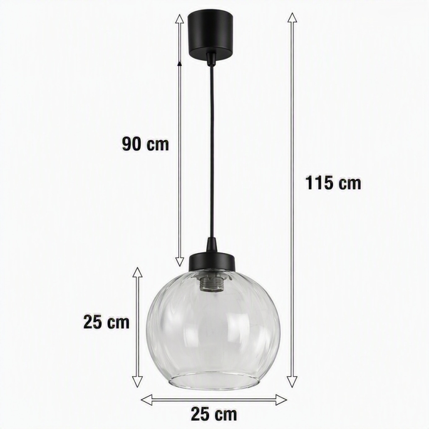 Brilagi - LED-pendel på ledning RETRO GLASS 1xE27/60W/230V Ø 25 cm sort/klar