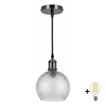 BRILAGI - LED-pendel på ledning RETRO GLASS 1xE27/60W/230V Ø 25 cm sort/røggrå