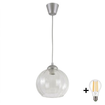 Brilagi - LED-pendel på ledning RETRO GLASS 1xE27/60W/230V Ø 25 cm sølv/klar