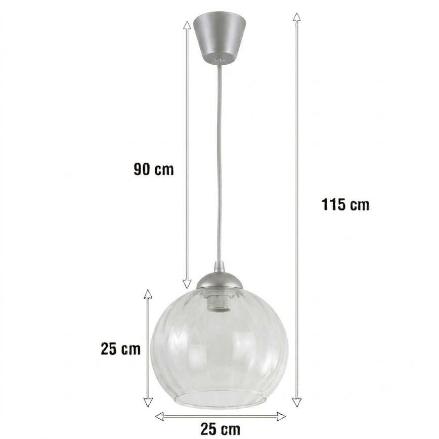 Brilagi - LED-pendel på ledning RETRO GLASS 1xE27/60W/230V Ø 25 cm sølv/klar