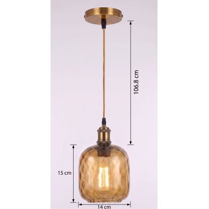 BRILAGI - LED pendel på ledning RETRO GLASS 1xE27/60W/230V Ø 14 cm guld/røgbrun