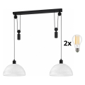 BRILAGI - LED-pendel på ledning RETRO GLASS 2xE27/40W/230V sort/hvid