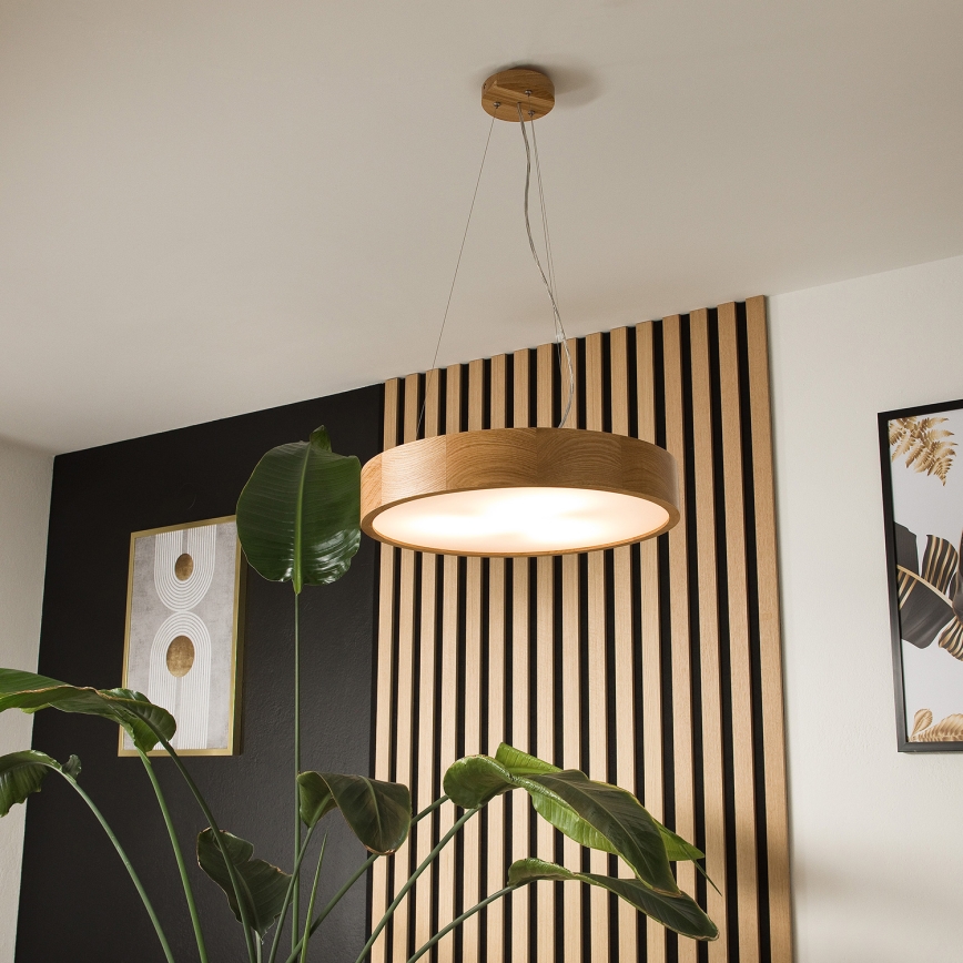 Brilagi - LED-pendel på wire CARVALHO 3xE27/15W/230V i egetræ Ø 47,5 cm