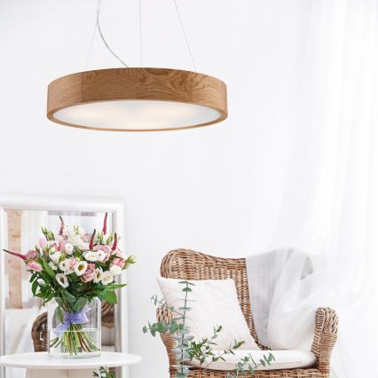 Brilagi - LED-pendel på wire CARVALHO 3xE27/15W/230V i egetræ Ø 47,5 cm