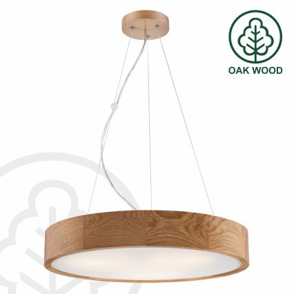 Brilagi - LED-pendel på wire CARVALHO 3xE27/15W/230V i egetræ Ø 47,5 cm