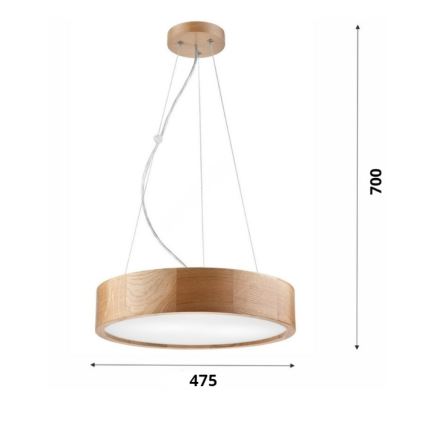 Brilagi - LED-pendel på wire CARVALHO 3xE27/15W/230V i egetræ Ø 47,5 cm