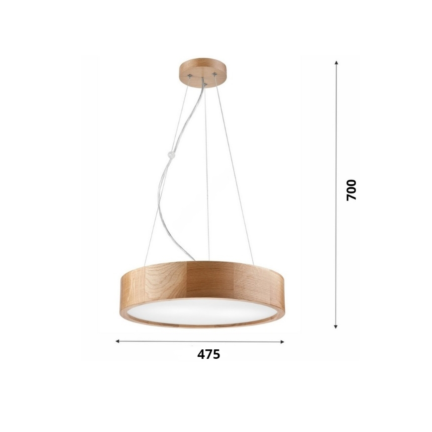 Brilagi - LED-pendel på wire CARVALHO 3xE27/15W/230V i egetræ Ø 47,5 cm