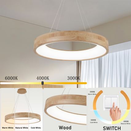 Brilagi - LED-pendel på wire FALCON WOOD LED/40W/230V 3000/4000/6000K Ø 60 cm træ