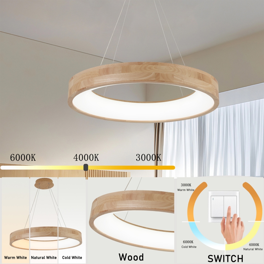 Brilagi - LED-pendel på wire FALCON WOOD LED/40W/230V 3000/4000/6000K Ø 60 cm træ