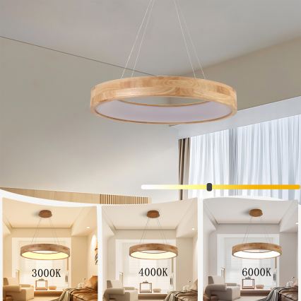 Brilagi - LED-pendel på wire FALCON WOOD LED/40W/230V 3000/4000/6000K Ø 60 cm træ