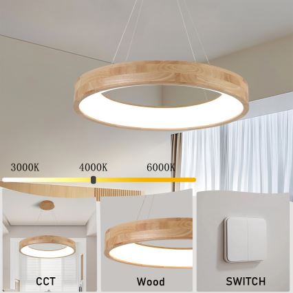 Brilagi - LED-pendel på wire FALCON WOOD LED/40W/230V 3000/4000/6000K Ø 60 cm træ