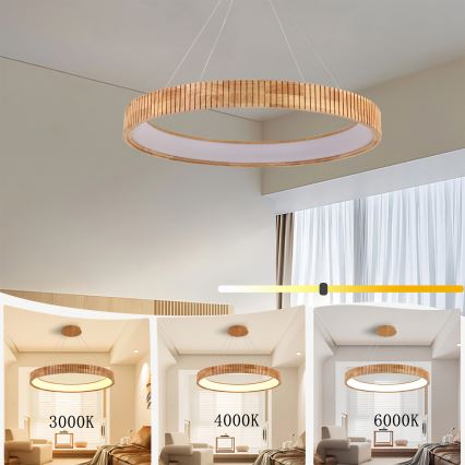 Brilagi - LED-pendel på wire FALCON WOOD MODERN LED/60W/230V 3000/4000/6000K Ø 80 cm træ