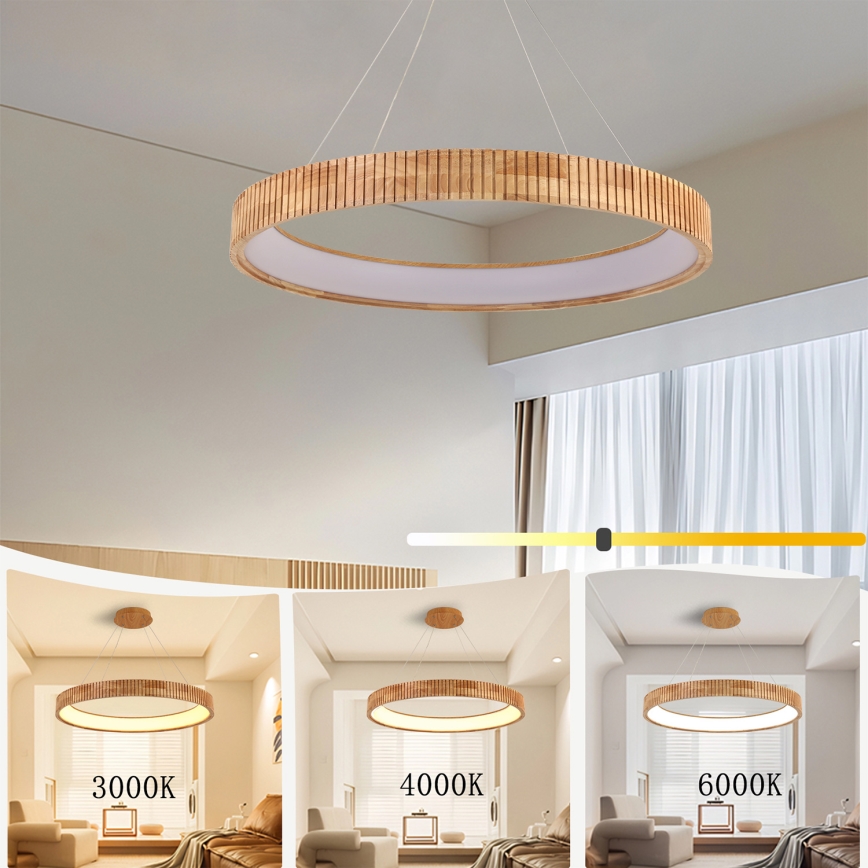 Brilagi - LED-pendel på wire FALCON WOOD MODERN LED/60W/230V 3000/4000/6000K Ø 80 cm træ