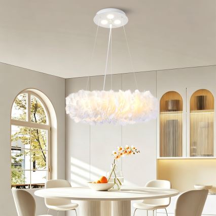 Brilagi - LED-pendel på wire FEATHER 3xE27/40W/230V + 3xLED/3W Ø 40 cm hvid