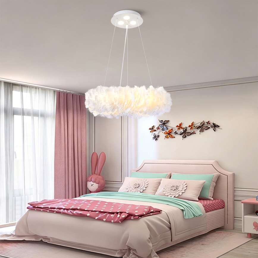 Brilagi - LED-pendel på wire FEATHER 3xE27/40W/230V + 3xLED/3W Ø 40 cm hvid