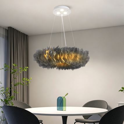 Brilagi - LED-pendel på wire FEATHER 3xE27/40W/230V + 3xLED/3W Ø 50 cm grå