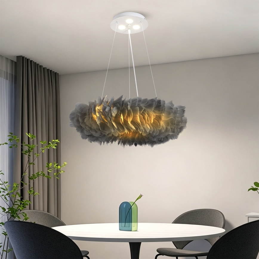 Brilagi - LED-pendel på wire FEATHER 3xE27/40W/230V + 3xLED/3W Ø 50 cm grå