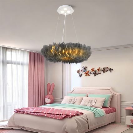 Brilagi - LED-pendel på wire FEATHER 3xE27/40W/230V + 3xLED/3W Ø 50 cm grå