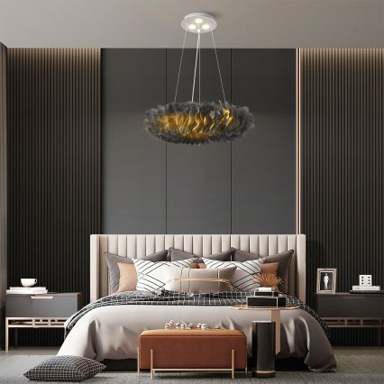 Brilagi - LED-pendel på wire FEATHER 3xE27/40W/230V + 3xLED/3W Ø 50 cm grå
