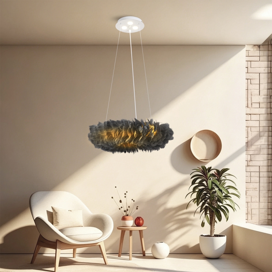 Brilagi - LED-pendel på wire FEATHER 3xE27/40W/230V + 3xLED/3W Ø 50 cm grå