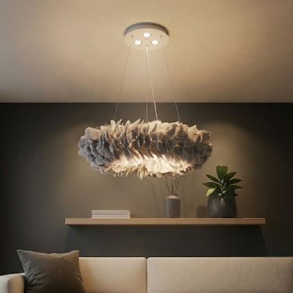 Brilagi - LED-pendel på wire FEATHER 3xE27/40W/230V + 3xLED/3W Ø 50 cm grå
