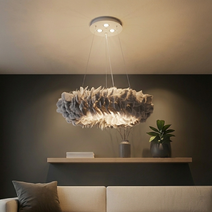 Brilagi - LED-pendel på wire FEATHER 3xE27/40W/230V + 3xLED/3W Ø 50 cm grå
