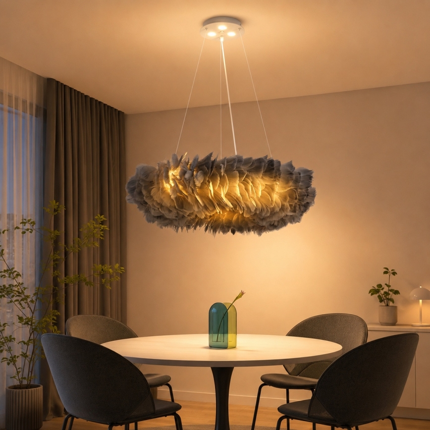 Brilagi - LED-pendel på wire FEATHER 3xE27/40W/230V + 3xLED/3W Ø 50 cm grå