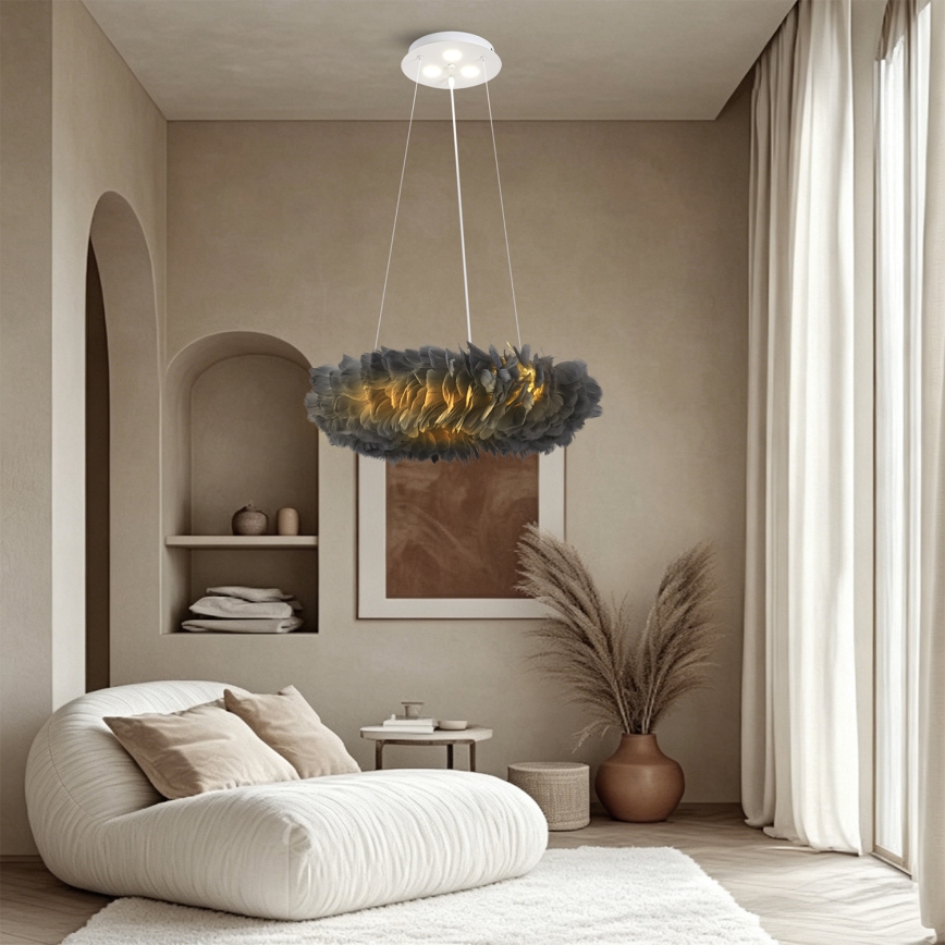 Brilagi - LED-pendel på wire FEATHER 3xE27/40W/230V + 3xLED/3W Ø 50 cm grå