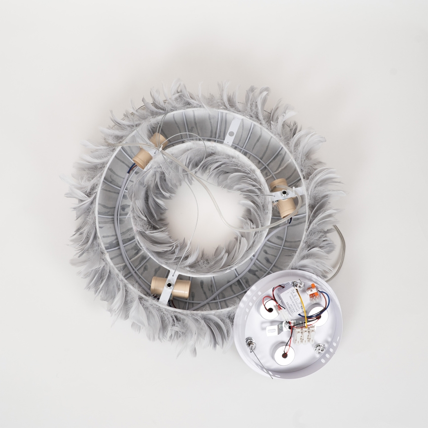 Brilagi - LED-pendel på wire FEATHER 3xE27/40W/230V + 3xLED/3W Ø 50 cm grå