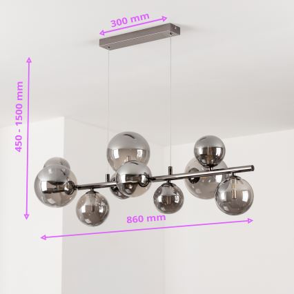 Brilagi - LED-pendel på wire MILLA 10xG9/3W/230V sort krom/røget glas
